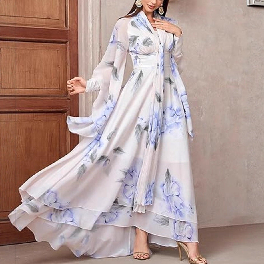 Damen Maxikleid mit eleganten Volants und floralem Design Drune