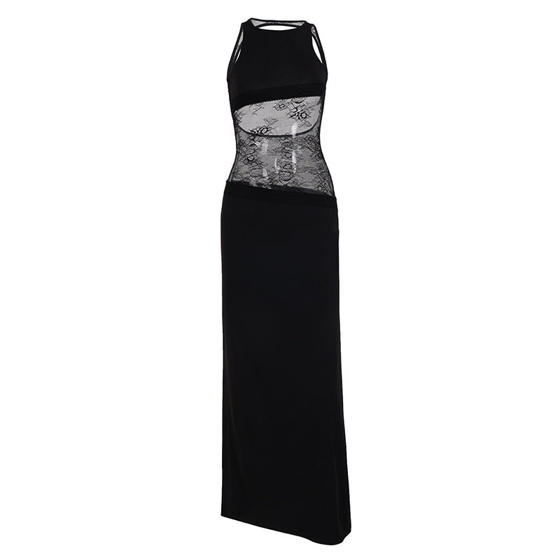 Damen Maxikleid mit romantischem Spitzenrücken Drune