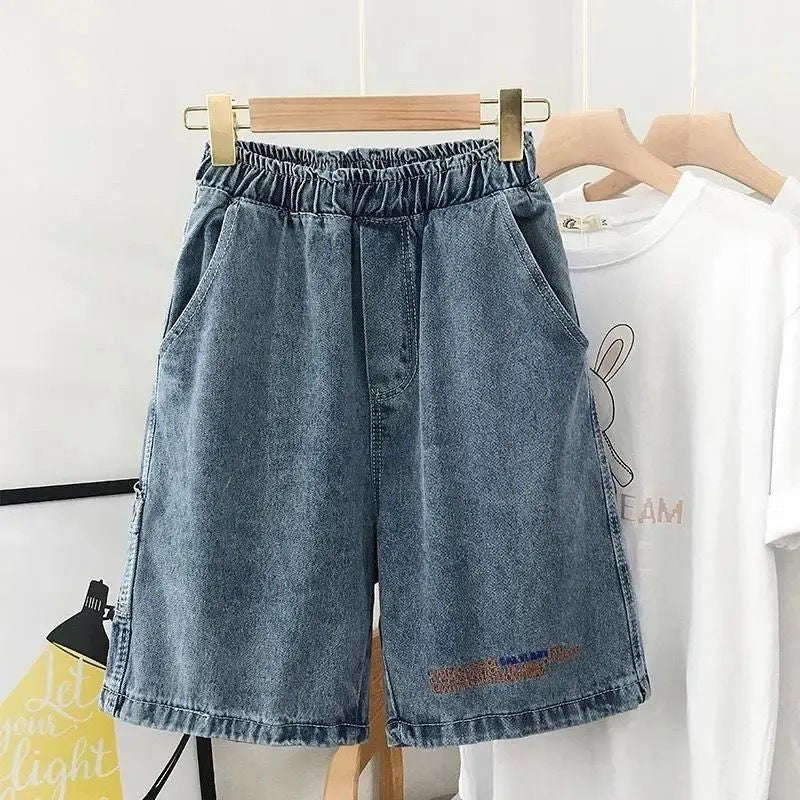 Damen bequeme Denim-Shorts mit elastischem Bund Drune