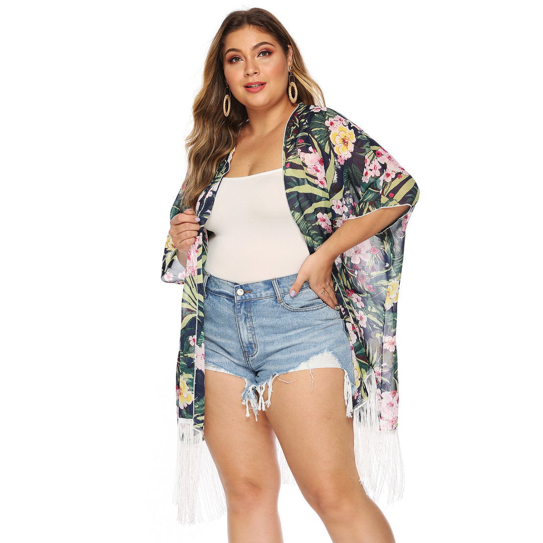 Damen luftiger Strandkimono mit fransigen Akzenten Drune