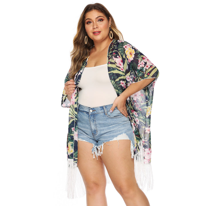 Damen luftiger Strandkimono mit fransigen Akzenten Drune