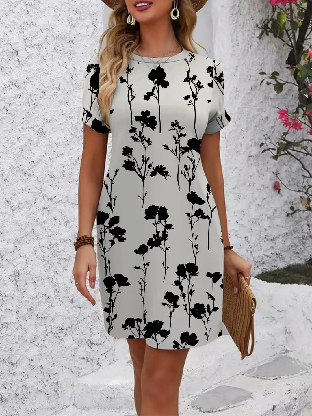 Damen lässiges Kurzarmkleid mit kreativem geometrischen Muster Drune
