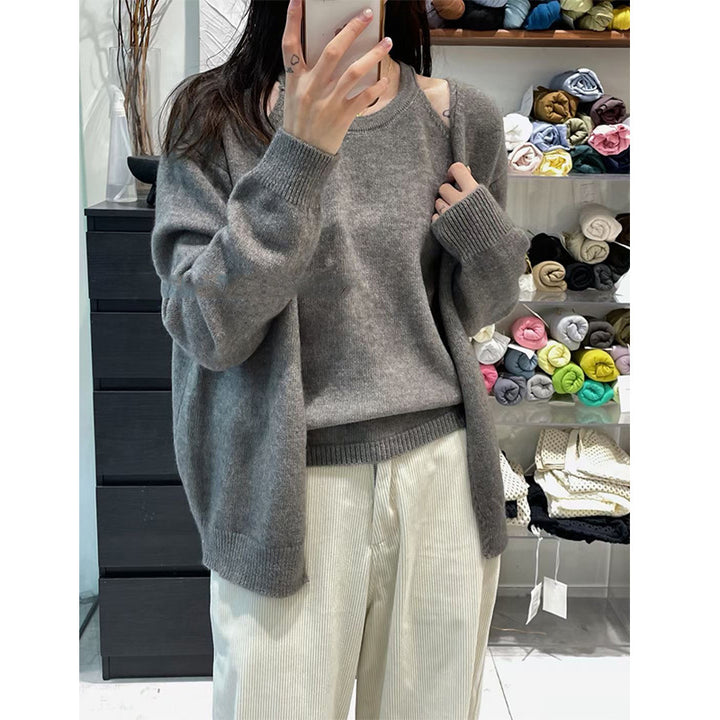 Damen kuschelige Strickjacke mit verlängertem Schnitt und feiner Textur Drune