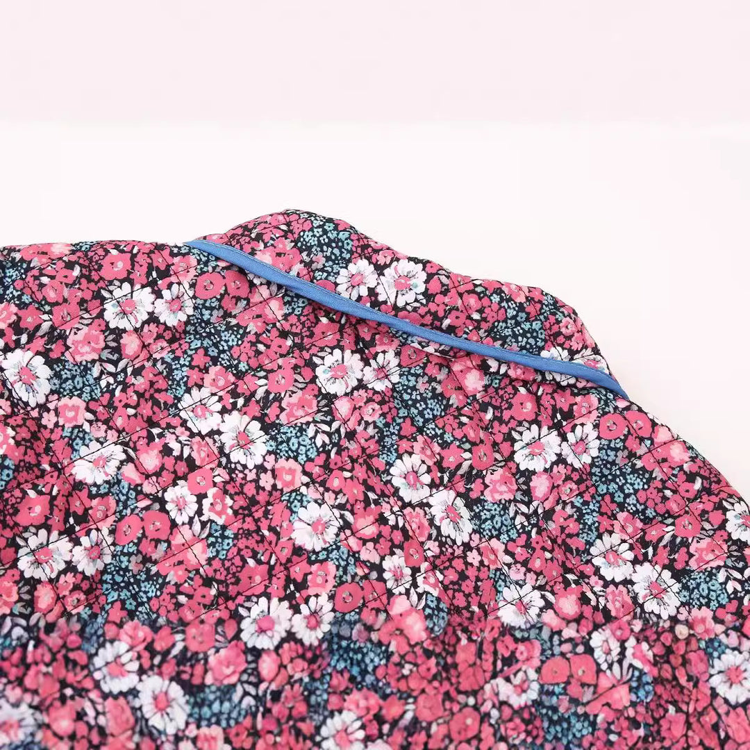 Damen gesteppte Blumenjacke mit modernem Kragen und praktischen Taschen Drune
