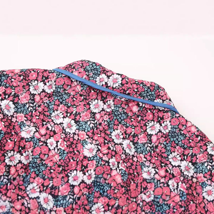 Damen gesteppte Blumenjacke mit modernem Kragen und praktischen Taschen Drune