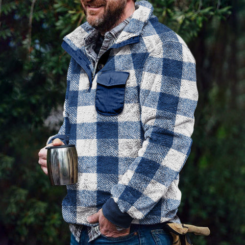 Herren Fleece-Pullover mit Karomuster und Hohem Kragen Drune