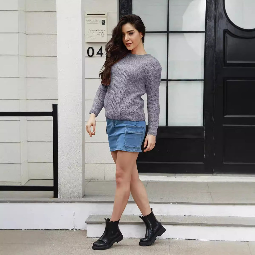 Damen kuscheliger Strickpullover mit hoher Elastizität und modernem Design Drune