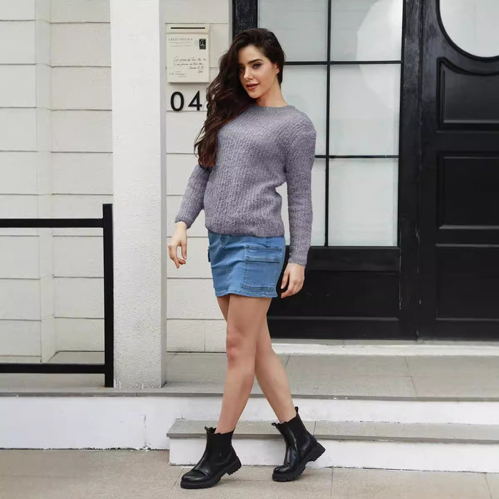 Damen kuscheliger Strickpullover mit hoher Elastizität und modernem Design Drune