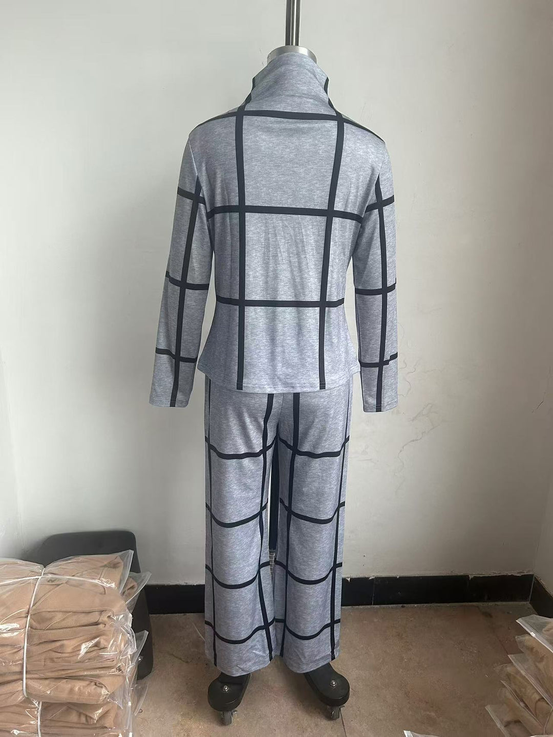 Damen Langärmliges Set im Karo-Design Drune