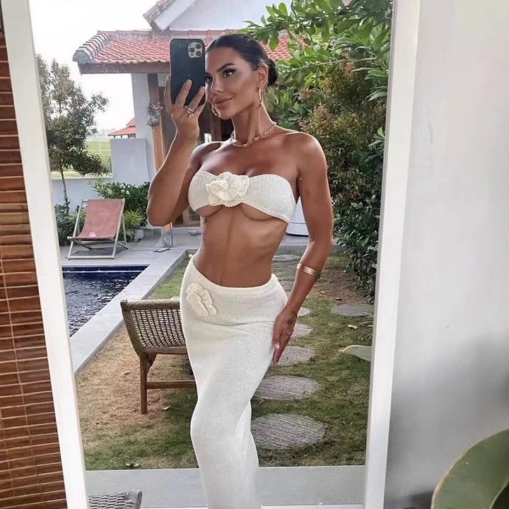 Damen Bandeau-Top und knitted Rock Set Drune