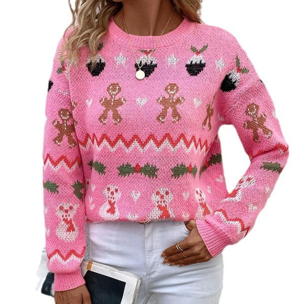 Damen festlicher Strickpullover mit verspieltem Weihnachtsmotiv Drune