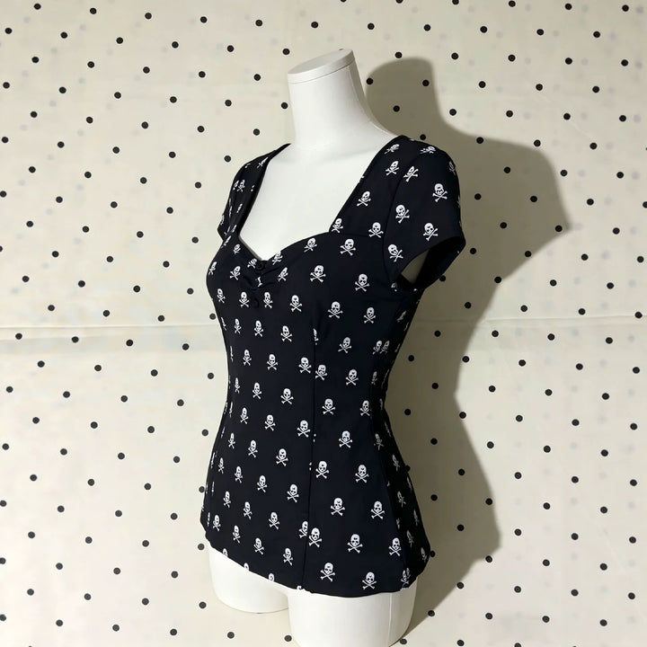 Damen Baumwollshirt mit Totenkopf-Muster Drune