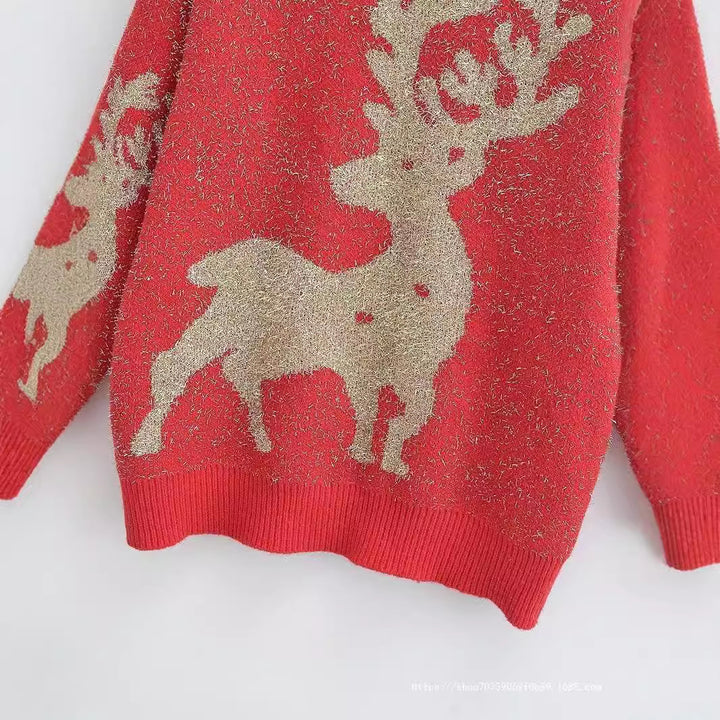 Damen Festlicher Pullover mit 3D-Rentier-Motiv Drune