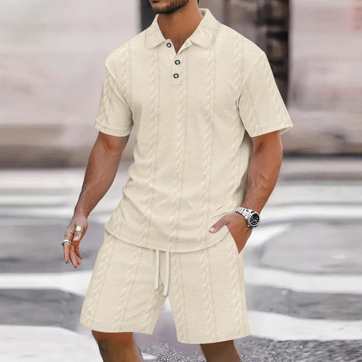 Herren Freizeit-Set mit strukturiertem Poloshirt und Shorts Drune