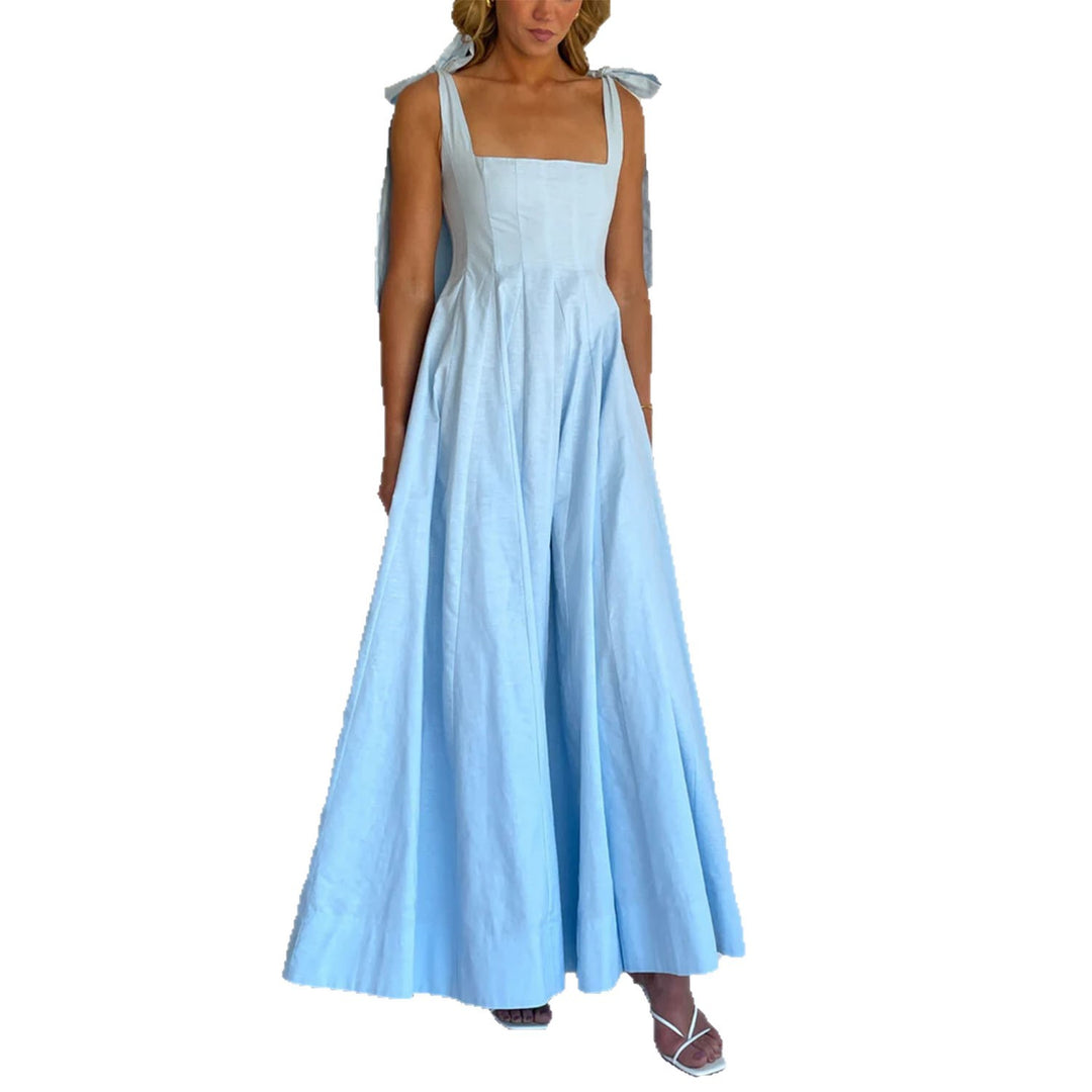 Damen Elegantes Maxikleid mit modernen Schulterbändern und fließendem Schnitt Drune