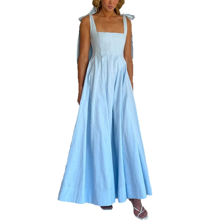 Damen Elegantes Maxikleid mit modernen Schulterbändern und fließendem Schnitt Drune