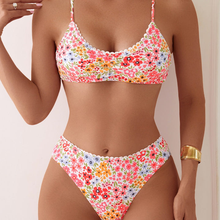 Damen Bikini mit buntem Patchwork-Muster und hohem Bund Drune