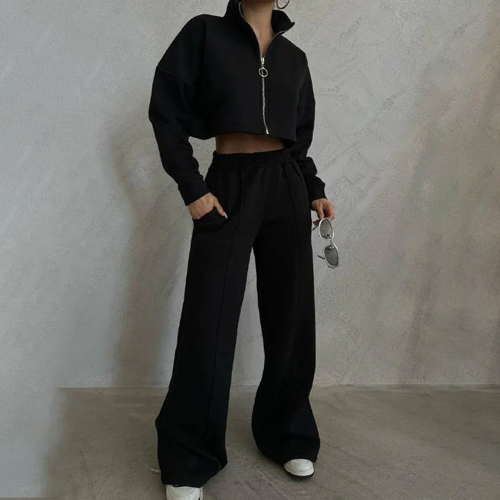 Damen Sportliches Loungewear-Set mit hohem Kragen Drune