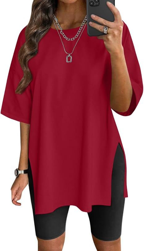Damen Oversized T-Shirt mit Seitenschlitzen Drune