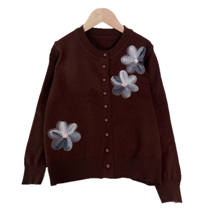 Damen Strickjacke mit floralem Design und Knopfverschluss Drune