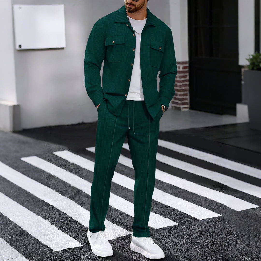 Herren modisches Freizeitanzug mit strukturierter Jacke und bequemer Hose Drune