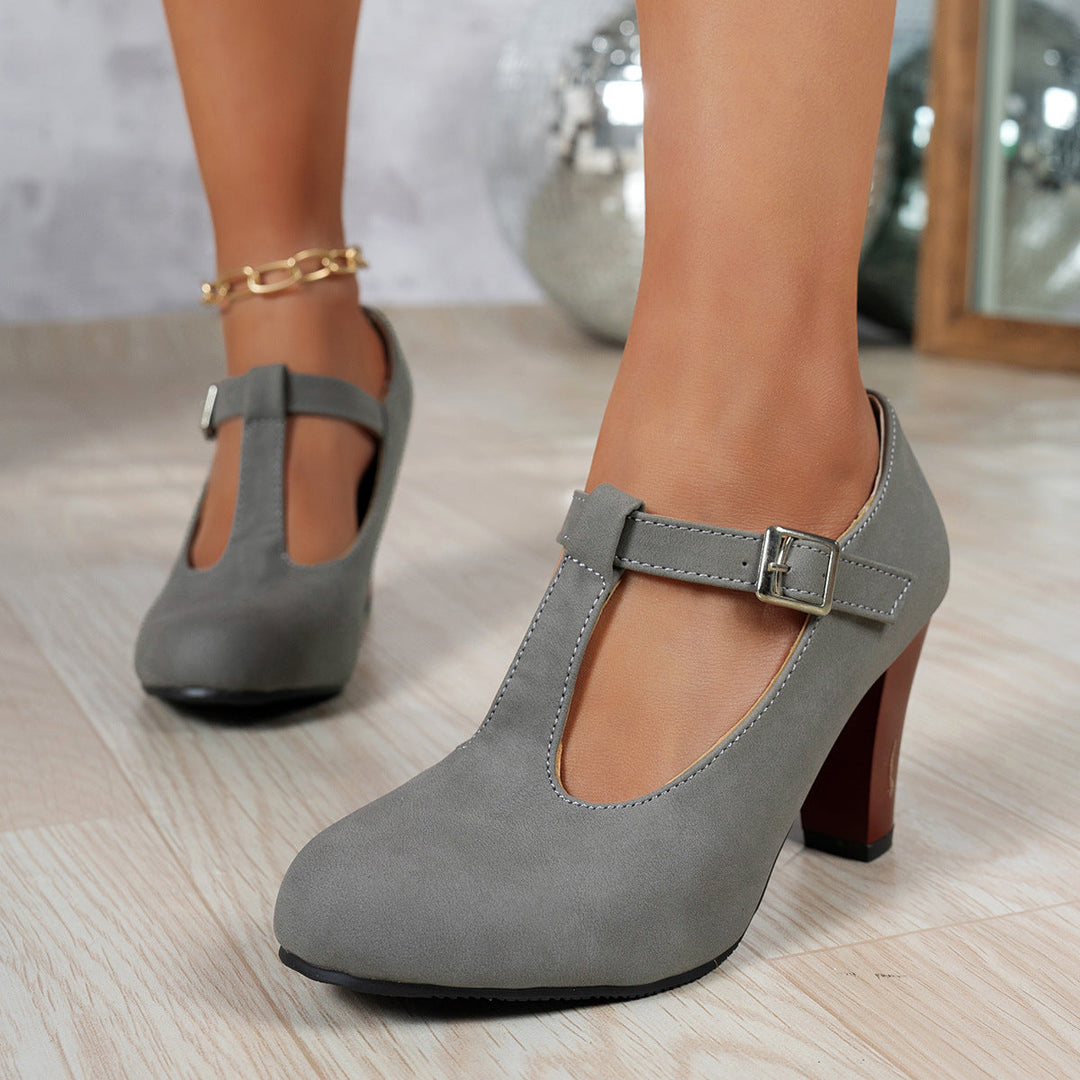 Damen T-strap Pumps mit eleganter Absatzhöhe und verstellbarem Riemen Drune