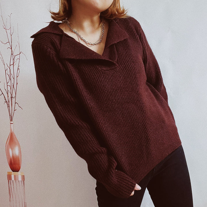 Damen lässiger Pullover mit modernem Rippdesign Drune