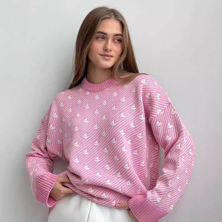 Damen Gemusterter Oversized Pullover aus hochwertiger Baumwolle Drune