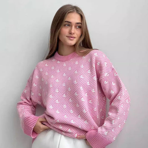 Damen Gemusterter Oversized Pullover aus hochwertiger Baumwolle Drune