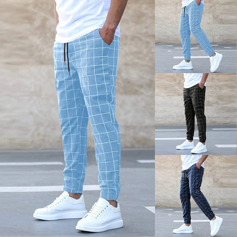 Herren Karo Relaxed Fit Jogger Hose Drune