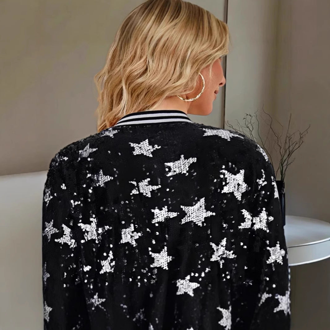 Damen Glitzernde Bomberjacke mit Sternen-Motiv Drune
