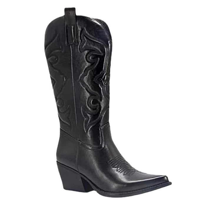 Damen nan metallische Westernstiefel mit mittelhohem Schaft dekorativer Stickerei und Seitenreißverschluss Drune