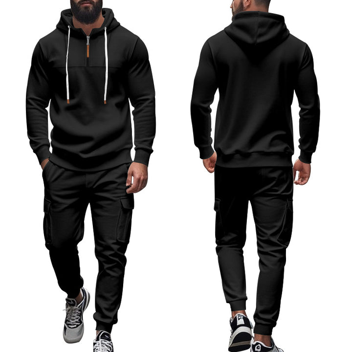 Herren nan Cargo-Jogginganzug mit Halbzip-Kapuzenpullover und tapered Cargohose Drune