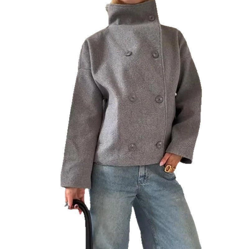 Damen Modische oversized Jacke mit hohem Kragen und dekorativen Knopfdetails Drune