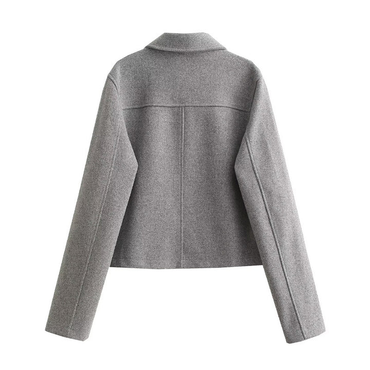 Damen modische Kurzjacke aus strukturiertem Wollmaterial mit praktischen Pattentaschen Drune