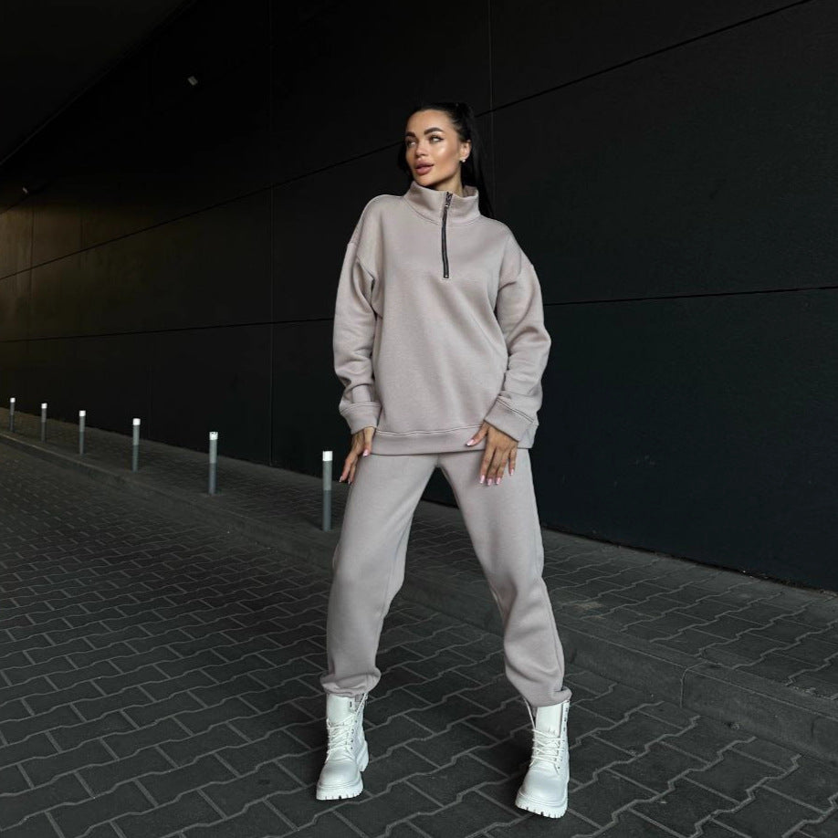 Damen sportliches Fleece-Set mit hohem Kragen und praktischen Reißverschlusselementen Drune