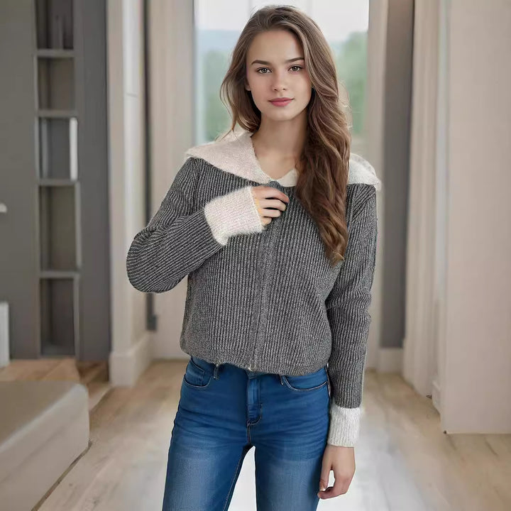 Damen bequeme Strickjacke mit praktischen Reißverschluss-Details und modernen Puffärmeln Drune