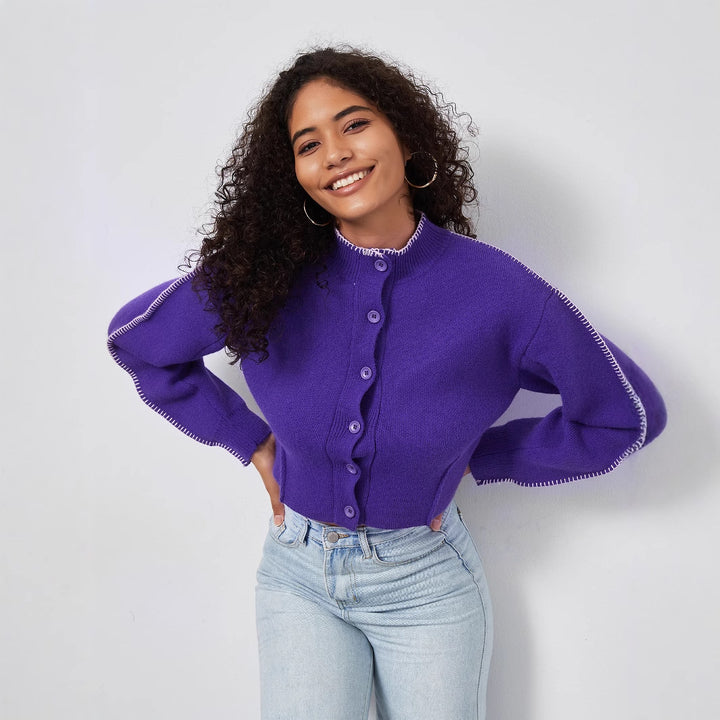 Damen cropped Strickjacke mit dekorativen Knopfdetails Drune