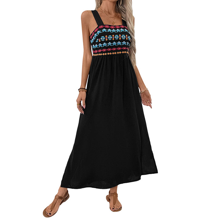 Damen Maxikleid mit buntem Stickdesign und seitlichem Schlitz Drune