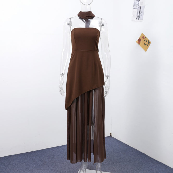 Damen schulterfreies Abendkleid mit asymmetrischem Schnitt und eleganter Drapierung Drune