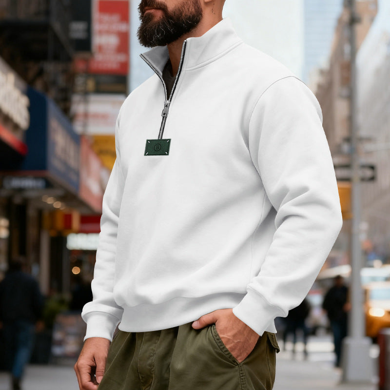 Herren nan hochgeschlossener Quarterzip-Sweatshirt aus schwerem Baumwollfleece mit Stehkragen Drune