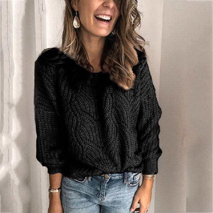 Damen Grober Strickpullover mit kreativem Zopfmuster Drune