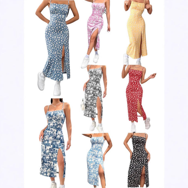 Damen Maxikleid mit floralem Muster und Spaghettiträgern Drune