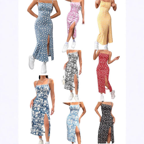 Damen Maxikleid mit floralem Muster und Spaghettiträgern Drune
