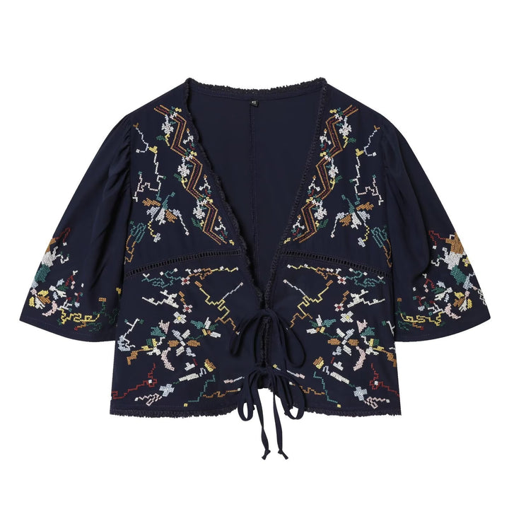 Damen kurze Bluse mit Platz für elegantes Binden Drune