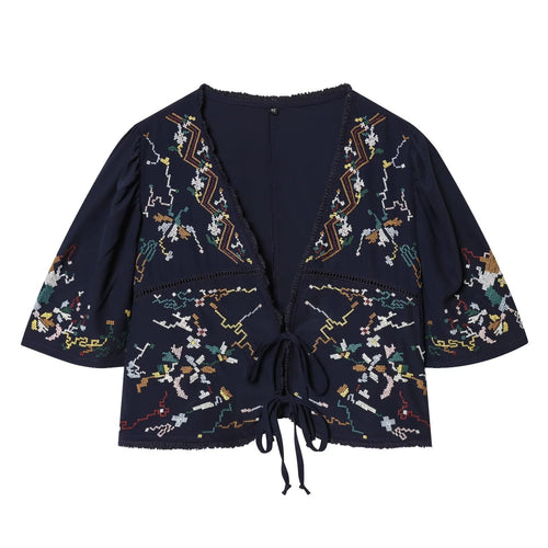 Damen kurze Bluse mit Platz für elegantes Binden Drune