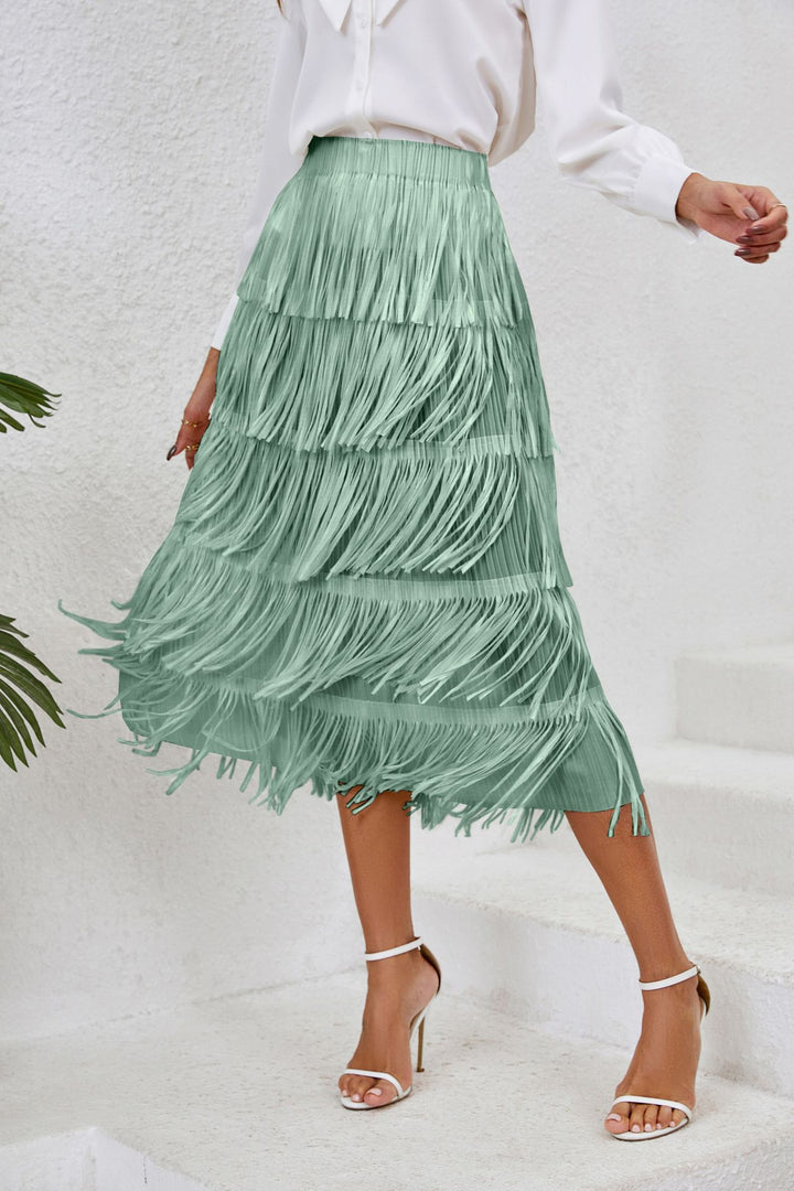 Damen Rock mit fransigem Design und schwingenden Lagen Drune