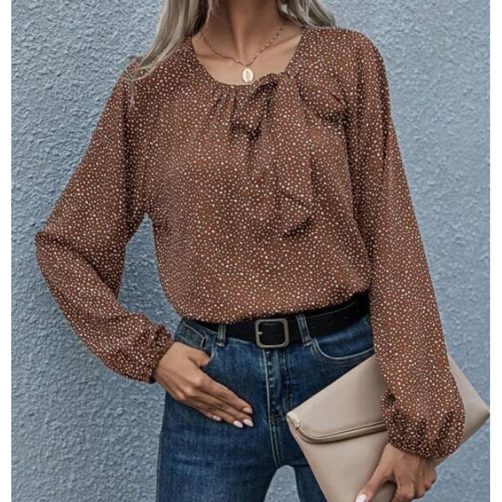 Damen Bluse mit dekorativem Rüschendetail und modernem Allover-Muster Drune