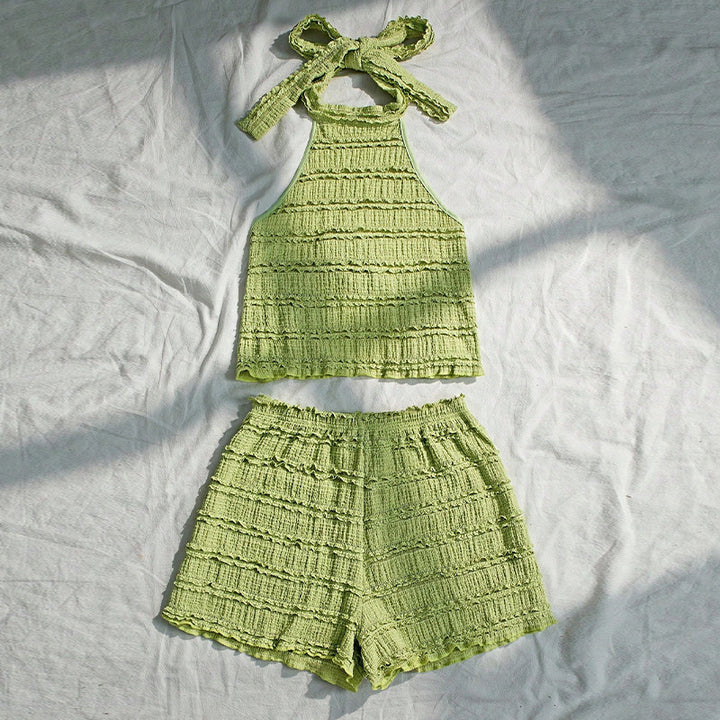 Damen luftiges Two-Piece Set aus strukturiertem Stoff Drune