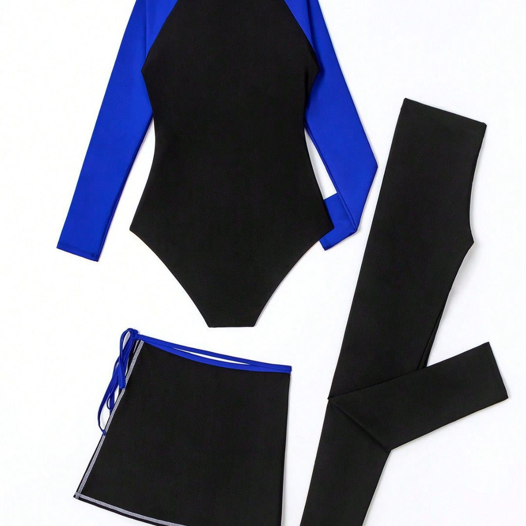 Damen Sportlicher UV-Schutz-Schwimmanzug mit langem Arm und Rock Drune